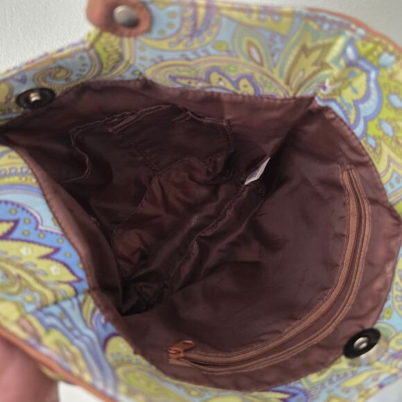 Longaberger Tote Blue Green Paisley Faux Leather Trim Handles EUC - Picture 8 of 12